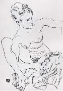 Egon Schiele Seated Female nude with drapery Germany oil painting artist